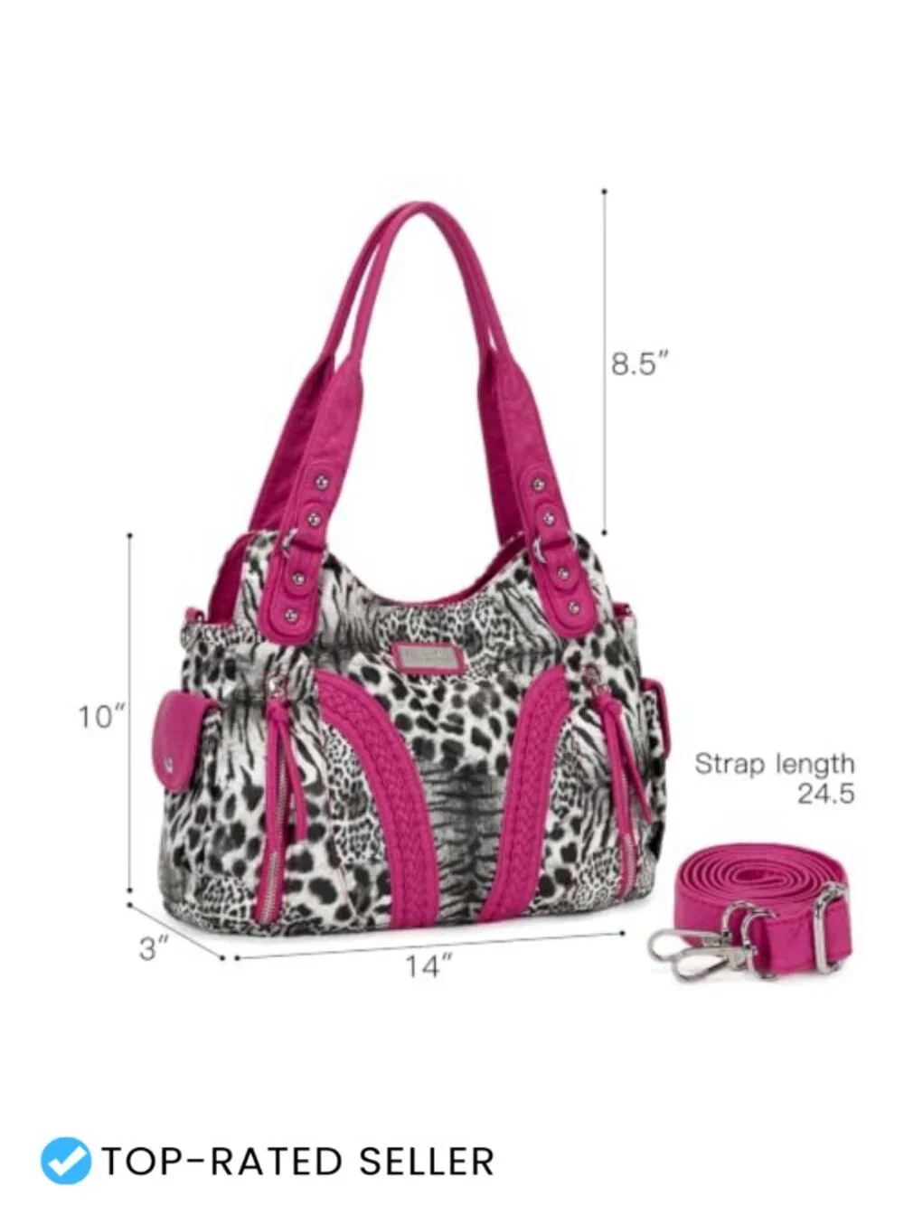 Faux Leather Hobo Bag with Crossbody Strap and Zippered Pockets